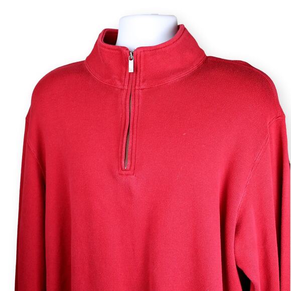 Eddie Bauer Red Mens Long Length High Neck 1/2 Zip Sweater XL T - Picture 8 of 9